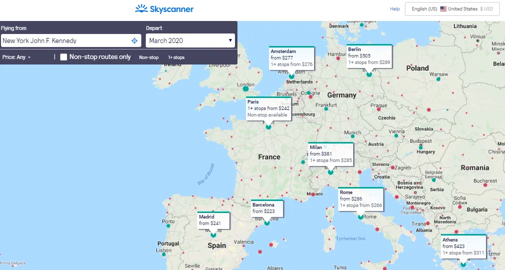 Skyscanner with flexible dates